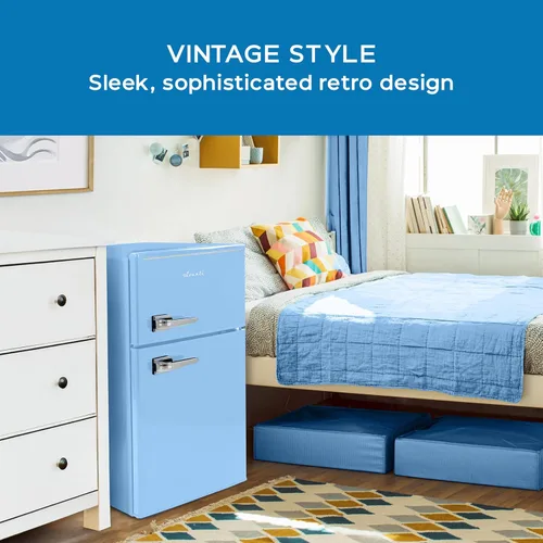 Miniatura 3 de Avanti Minirefrigerador con congelador de diseño retro, refrigerador compacto con puertas dobles para oficina en casa o dormitorio, cuenta con Azul