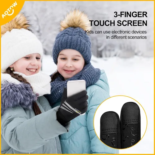Miniatura 4 de Guantes deportivos cálidos de invierno para niños, clima frío, pantalla táctil, resistente al viento, para nieve, ciclismo, senderismo, fútbol, al
