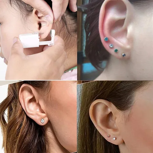 Miniatura 6 de Kit de perforación de oreja Paquete de 6 pistolas de perforación de oreja, kit desechable para piercings de oreja con aretes de seguridad, kit