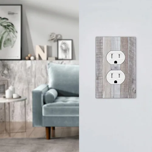 Miniatura 7 de Placa de pared dúplex de receptáculo de dispositivo de 1 gang de madera envejecida blanca gris con veta de tablón, cubierta de enchufe eléctrico