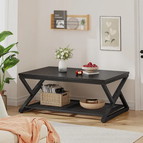 Miniatura 7 de EnHomee Mesa de Café con Almacenamiento, Mesas de Café Modernas para Sala de Estar con Estante de Malla, Mesa de Centro Rectangular de 2 Niveles