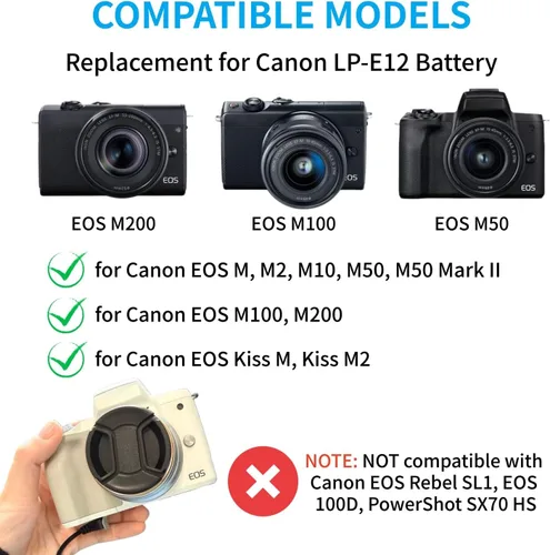 Miniatura 2 de Kimaru Batería ficticia LP-E12 ACK-E12 Adaptador de corriente de CA DR-E12 Kit de acoplador de CC para cámaras Canon EOS M50 Mark II, M50, M200