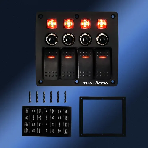 Miniatura 8 de Panel de interruptor basculante precableado de 4 bandas, impermeable, 12 V 24 V con fusible, interruptor de circuito con indicador LED rojo de 3