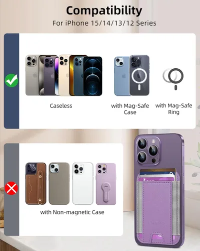 Miniatura 5 de para cartera MagSafe, cartera magnética más fuerte para iPhone 17/16/15/14/13/12 Series, soporte para 7 tarjetas, carteras magnéticas para teléfono