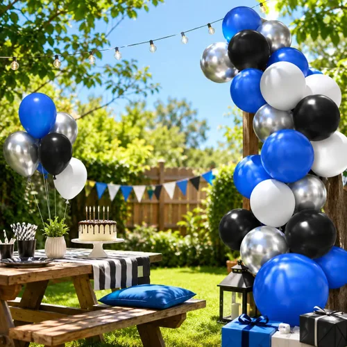 Miniatura 4 de Globos azules y negros, 35 unidades, globos de látex azul oscuro, negro y plateado con confeti plateado para cumpleaños, baby shower, bodas