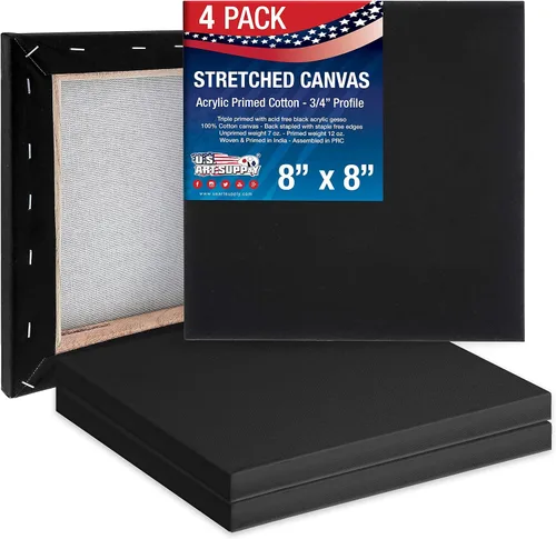Miniatura 3 de U.S. Art Supply Lienzo negro estirado de 18 x 24 pulgadas, imprimado de 12 onzas, 4 unidades, perfil de calidad profesional de artista de 3/4