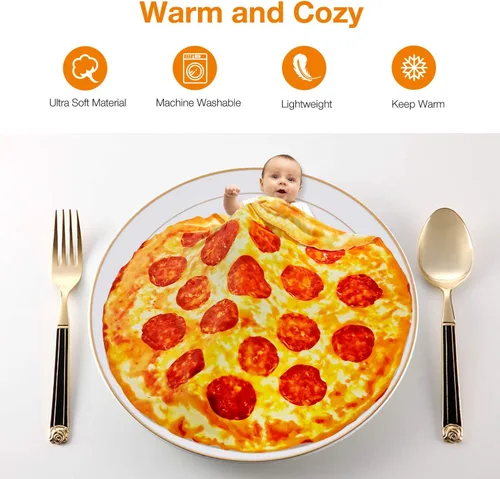 Miniatura 5 de Manta de Pizza de 63 Pulgadas Tamaño Adulto de Doble Cara, Manta de Comida de Pizza para Adultos y Niños, Mantas Divertidas de Doble Cara Realistas