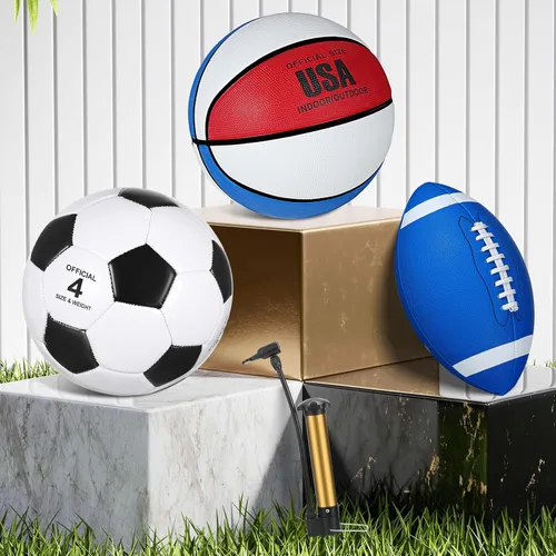 Miniatura 4 de Libima Juego de 3 pelotas deportivas para niños y adolescentes, incluye tamaño oficial, baloncesto, fútbol, fútbol con bomba y bolsa de transporte