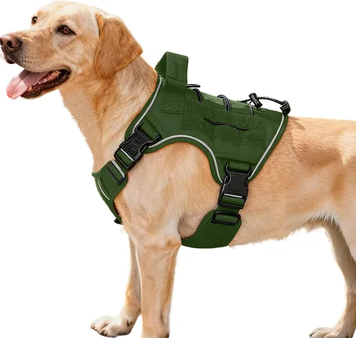 Miniatura 58 de Arnés táctico para perros grandes, chaleco reflectante ajustable sin tirones con sistema Molle, control de grado militar K9 para entrenamiento