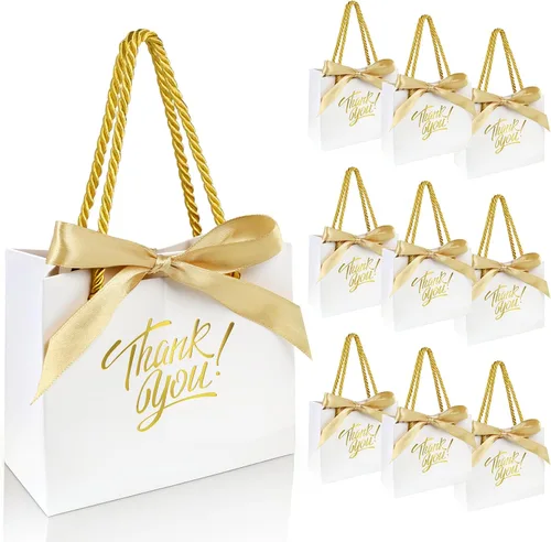 EQOREIIN Paquete de 30 bolsas de regalo de agradecimiento con asas de 5.5 x 2.4 x 4.7 pulgadas, bolsas de regalo pequeñas con cinta de lazo, bolsas