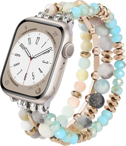 Miniatura 14 de VISOOM - Pulsera de cuentas boho compatible con Apple Watch Band de 40mm/38mm/41mm Series 9 8 7 SE; pulsera de moda de cuentas de cristal hecha a