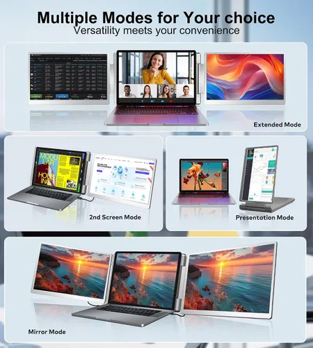 Miniatura 6 de Extensor de pantalla para portátil de 14 pulgadas con triple monitor FHD 1200P 16:10, pantalla izquierda, monitor portátil abatible de 360° para Gris