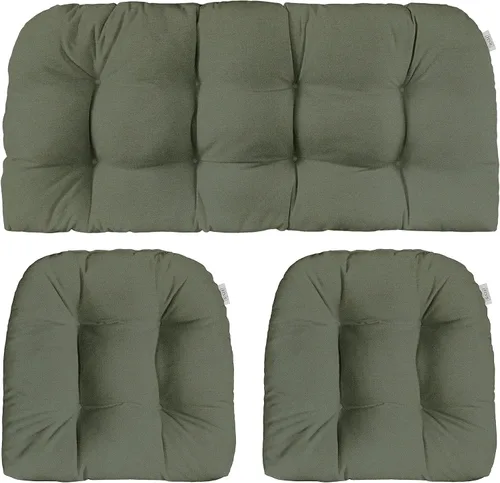 Miniatura 30 de RSH DECOR: Sunbrella - Juego de 3 cojines de mimbre copetudos 41 x 19 pulgadas y 19 x 19 pulgadas Fabricado con tela de rendimiento Sunbrella