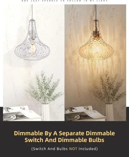 Miniatura 3 de AUTELO Lámpara colgante de cocina de vidrio con luz colgante de vidrio martillado para isla de cocina, sala de estar, comedor H9164 Vidrio