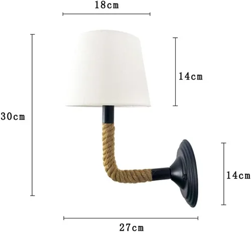 Miniatura 6 de Vintage Wall Light Hemp Rope Bedside Sconce Rustic Industrial Headboard Lamp, Farmhouse Wall Mount Lighting Fixture with Flared White Textile Lamp