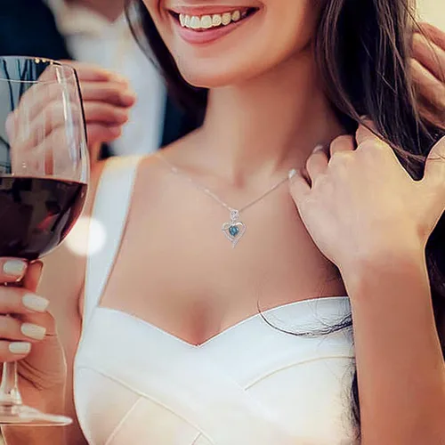 Miniatura 3 de Collares con dije de piedra de nacimiento, de plata de ley auténtica natural o creada con piedras preciosas, con dije de rosas y corazón