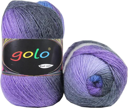 Miniatura 38 de Hilo de lana golo para tejer 200 yardas, hilo Cachemire multicolor arcoíris