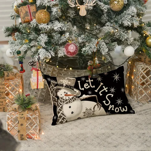 Miniatura 2 de AVOIN colorlife Funda de almohada de Navidad de invierno, diseño de lunares, muñeco de nieve I Smell, color negro nieve, 12 x 20 pulgadas
