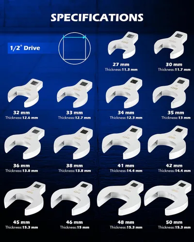 Miniatura 3 de Orion Motor Tech juego de llaves de pata de cuervo jumbo de 14 piezas, juego de llaves de pata de cuervo métricas para tuercas estriadas de 27 a 50