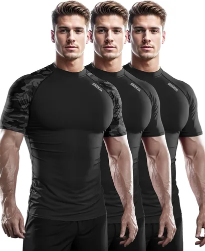 DRSKIN 4, 3 or 1 Pack Men's Compression Shirt Short Sleeve Top Baselayer Sports T-Shirt Athletic Running Active Workout