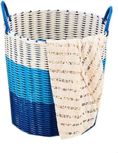 Cesta de ropa sucia tejida Cestas de almacenamiento de ratán de plástico Cesta de lavandería tejida (azul)