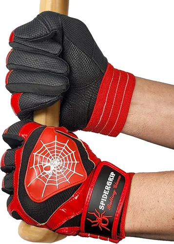 Miniatura 2 de J&S Sporting Spider Grip - Guantes de bateo de béisbol antideslizantes - Agarre antideslizante duradero para hombres y jóvenes jugadores Negro rojo