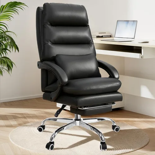 Holiwei Silla de oficina con reposapiés, silla de escritorio ejecutiva grande y alta de 400 libras con almohada de apoyo lumbar gruesa, respaldo