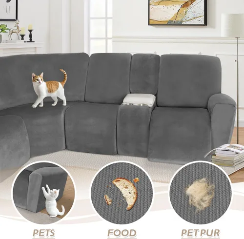 Miniatura 463 de Arfntevss Fundas de sofá seccional reclinable de terciopelo, Funda de sofá seccional de esquina para sofá reclinable, Funda elástica suave