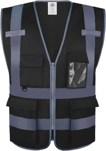 Dazonity - Chaleco de seguridad de alta visibilidad con múltiples bolsillos y cremallera, 2XL, tiras reflectantes, apto para hombres y mujeres,