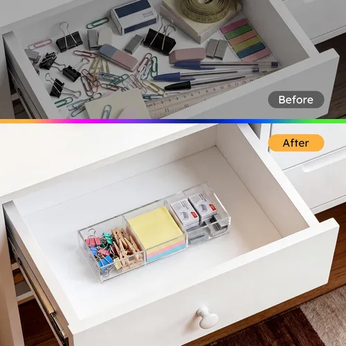 Miniatura 3 de HIIMIEI Bandeja organizadora de cajones de acrílico transparente de 3 secciones, organizador de cajones de oficina y maquillaje (11.8 x 4.3 pulgadas)
