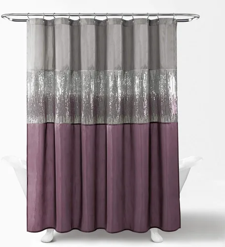Miniatura 6 de Lush Decor Cortina de Ducha Night Sky, Individual, 72" An x 72" L, Negro - Cortina de Ducha con Lentejuelas - Cortina de Baño Brillante de Bloques