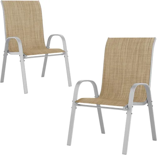UDPATIO Patio Chairs Set of 2, Stackable Silver Outdoor Dining Chairs with High Back, Breathable Textilene Fabric Outdoor Chair All Weather, for