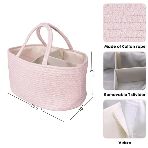 Miniatura 80 de Organizador de pañales para bebé con cuerda de algodón para niña o niño, cesta de almacenamiento portátil para guardería, bolsa de transporte
