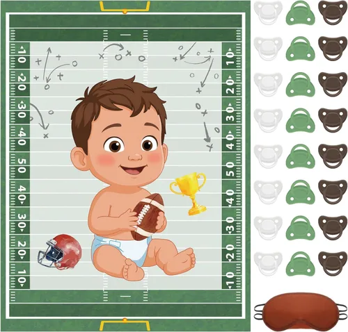 Miniatura 28 de Faccito Pin The Chupete - Juego de baby shower, decoración de fiesta de baby shower, incluye póster grande, 24 calcomanías para chupete, juego
