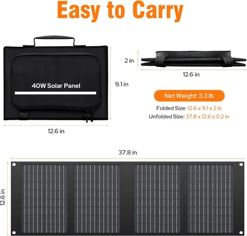 Miniatura 8 de Cargador de Panel Solar Portátil de 40W, Panel Solar Plegable para Estación de Energía Portátil, iPhone, iPad, Laptop, Paneles Solares de Camping