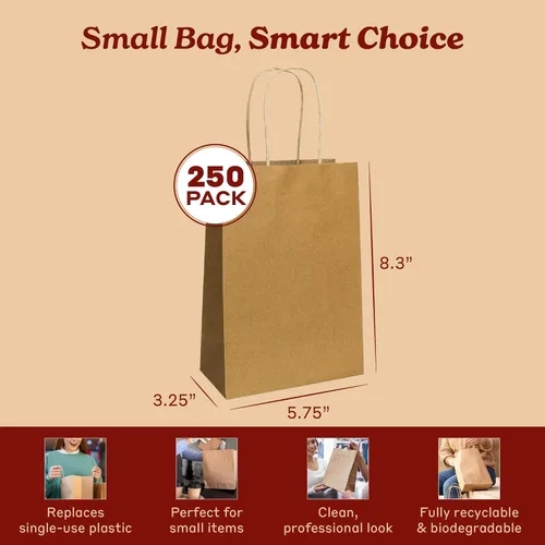 Miniatura 6 de PTP - 250 bolsas de mano para regalo, de papel, Kraft Perfectas para cumpleaños, bodas, vacaciones y toda ocasión Colores blanco o natural