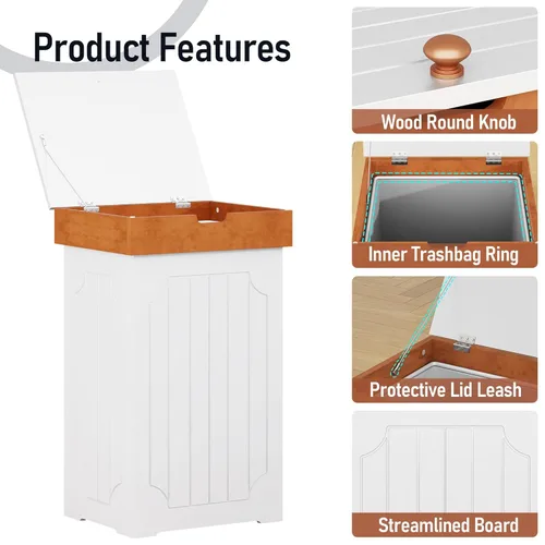 Miniatura 8 de Home-Like cubo para basura de madera con tapa, de 13 galones, ideal para basura reciclable, de 16” de ancho x 13” de profundidad y x 26.5” de alto.