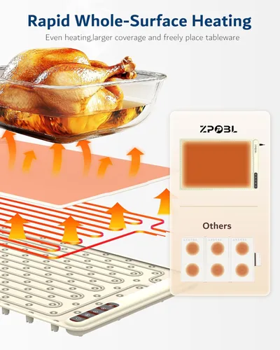 Miniatura 3 de Tapete de calentamiento para alimentos, bandeja eléctrica para calentar alimentos (24 x 16 pulgadas), calentamiento rápido de superficie completa