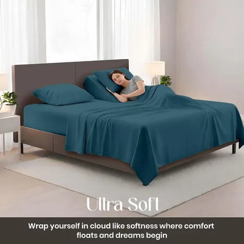 Miniatura 7 de SGI bedding Juego de sábanas de microfibra ajustable de 28 pulgadas con parte superior flexible de cabeza dividida, ultra suave, refrescante
