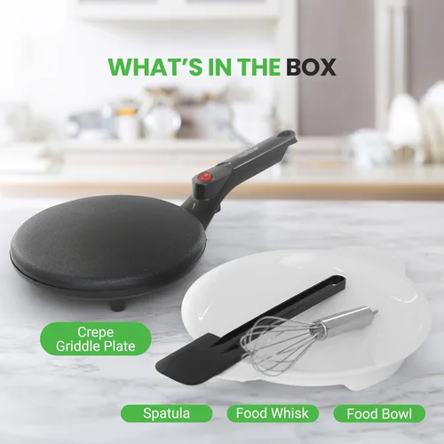 Miniatura 3 de NutriChef - Sartén eléctrica para crepas Placa de cocción antiadherente de 8 pulgadas con interruptor de encendido/apagado Cocina roti, Negro