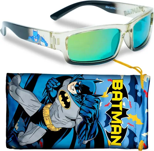 DC Batman - Gafas de sol deportivas para niños, elegantes y duraderas, con protección UV, con funda de transporte suave, con licencia oficial,