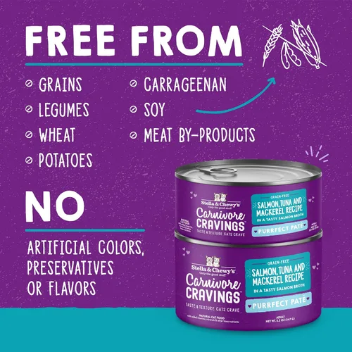 Miniatura 3 de Stella & Chewy's Carnivore Cravings Purrfect Paté – Alimento húmedo prémium sin granos para gatos – Receta de salmón, atún y caballa – Alto