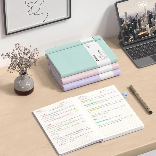 Miniatura 7 de Oucaru Cuaderno rayado, paquete de 8, 180 páginas, diarios A5 para escribir, papel grueso de 100 GSM, cuadernos pequeños diarios para mujeres