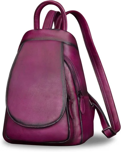 Miniatura 2 de Mochila de cuero para mujer, estilo vintage, hecha a mano, informal, pequeña mochila