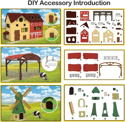 Miniatura 6 de Peagprav Figuras de Animales de Granja Juguetes - Set de Juguetes de 140 Piezas Juguete de Granero Caballo Establo Tractor Remolque Molino de Viento