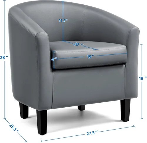 Miniatura 3 de Yaheetech Silla de barril de piel sintética, moderna silla de acento con patas resistentes de madera, silla de club de piel sintética, cómoda silla