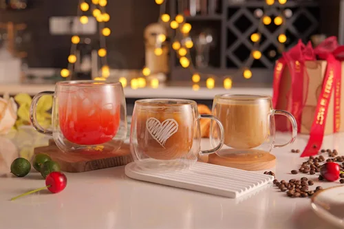 Miniatura 7 de CNGLASS Tazas de café de vidrio de doble pared de 10 onzas, tazas de café grandes aisladas, juego de 2 vasos transparentes para capuchino con asa