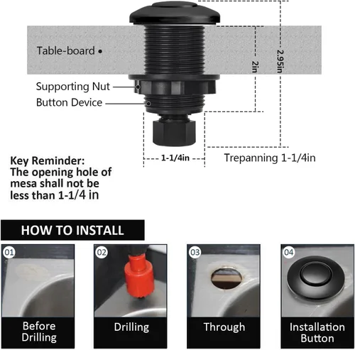 Miniatura 5 de Kit de interruptor de aire para eliminación de basura con botón de aire corto negro de acero inoxidable Briidea acero inoxidable negro