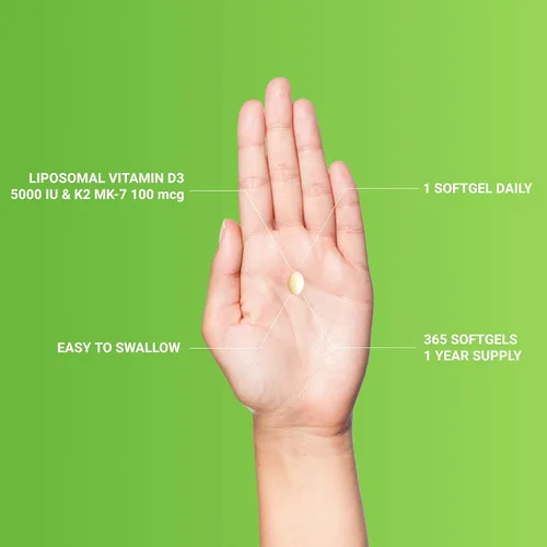Miniatura 4 de UpNourish Liposomal D3 y K2 MK-7, absorción avanzada para una salud ósea óptima e inmunológica, suministra 5000 UI 125 mcg de vitamina D3 y 100 mcg