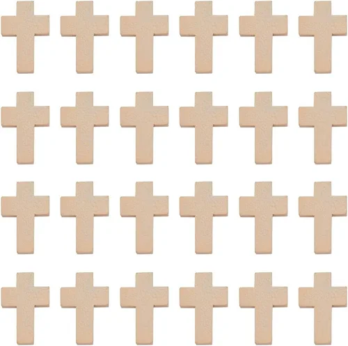 Miniatura 8 de SUNNYCLUE 100 dijes de cruz de madera a granel, cuentas de madera natural, mini cruces de bolsillo blancas y negras, rosario, crucifijo de Pascua